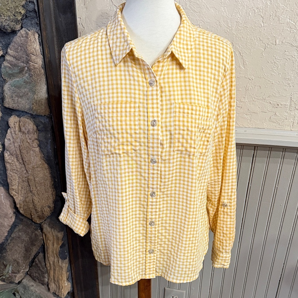 Christopher & Banks Yellow Checkered Button-Down Shirt